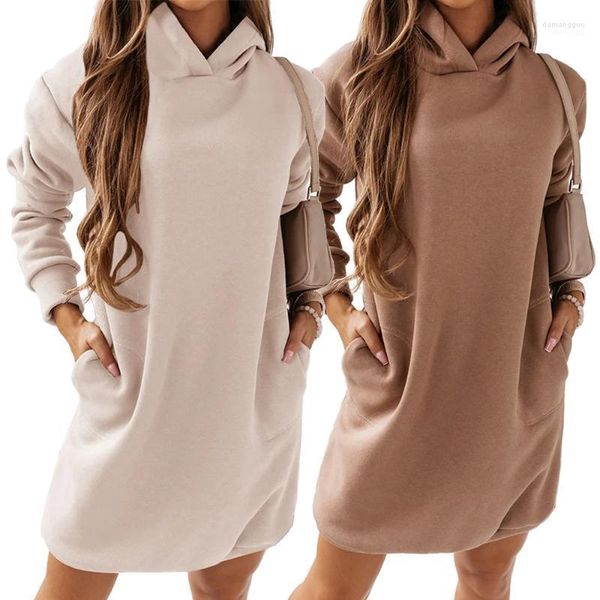 Moletons Femininos Moletons Femininos Moletom Com Capuz Solto Feminino Casual Moletom Com Capuz Sólido Vestido Tamanho Grande Poleron Mujer Femal Túnica Vestir