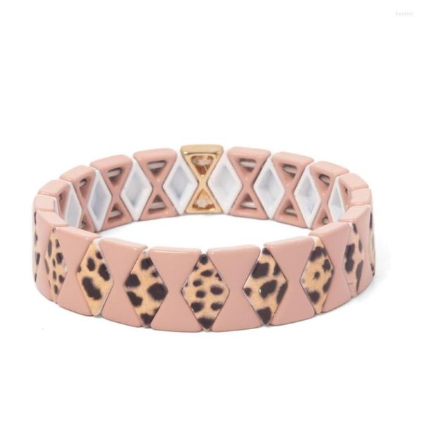 Bracelets de charme kkbead leopard tampa de pulseira de pulselos de ladrilhos de ladrilhos grandes Tila elástica para mulheres pintadas de jóias de liga