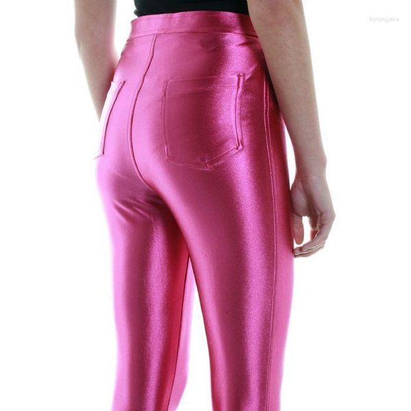 Pantaloni da donna 2022 Satin Disco con tasche Silm Pantaloni da donna skinny a vita alta Slim Plus Size 12 colori