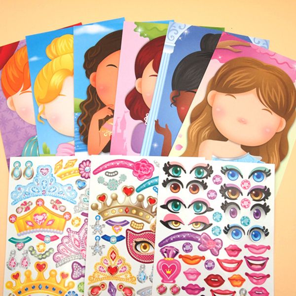 Kinderspielzeugaufkleber Puzzle DIY Make a Face Bücherset für Kleinkinder Niedliche Cartoon-Prinzessin Tierspiele Lustiges Geschenkspielzeug 221125