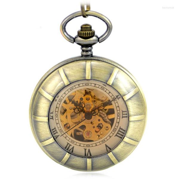 Orologi da tasca Orologio da taschino meccanico a carica manuale con scheletro moderno marrone Orologio da donna con lente d'ingrandimento a conchiglia Regalo completo