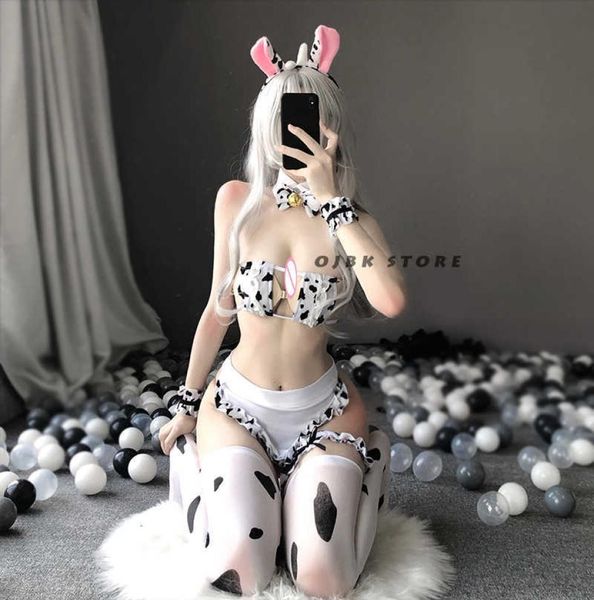 OJBK New Cos Mucca Costume Cosplay Cameriera Tankini Bikini Costume da bagno Anime Ragazze Costumi da bagno Abbigliamento Lolita Reggiseno e mutandine Calze Y09 alta qualità