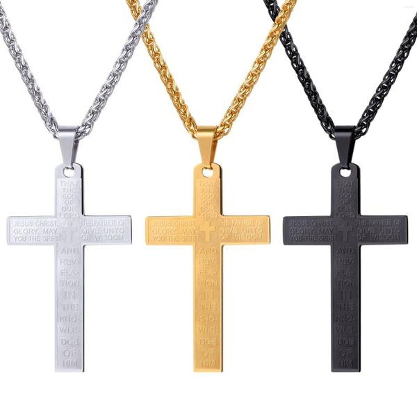 Подвесные ожерелья Сотрудничай библейский стих перекрестные подвески мужчины золото/черный цвет