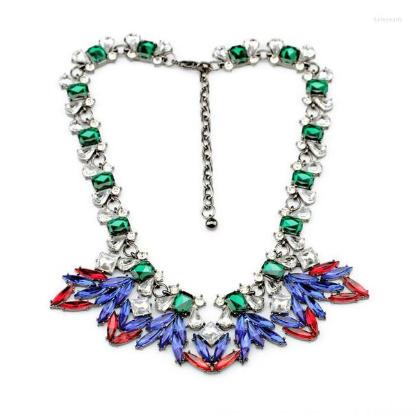 Halsband, tropfenförmige, rechteckige Kristallkette, Kostümparty-Halskette, bunter Marquise-Cluster, böhmischer Damenschmuck