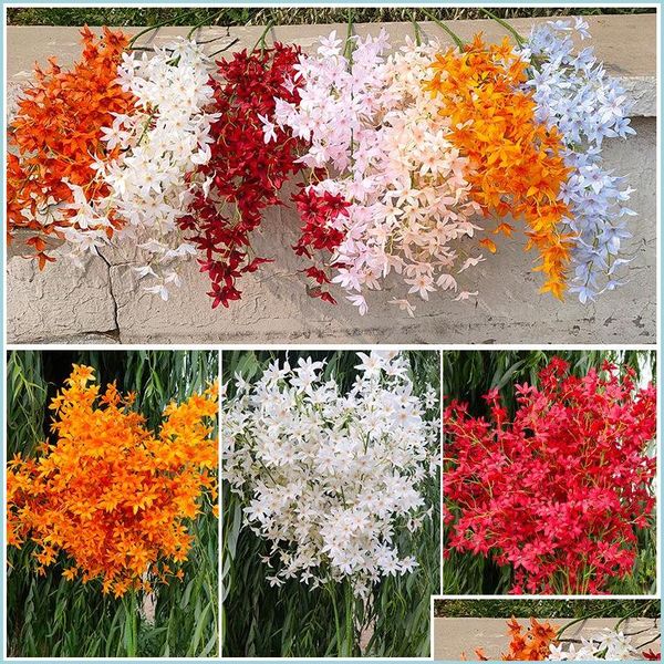 Flores decorativas grinaldas de 120 cm de seda artificial oncidium flor dan￧a lady orc ramo para casamento decora￧￣o de decora￧￣o falsa DHP9M