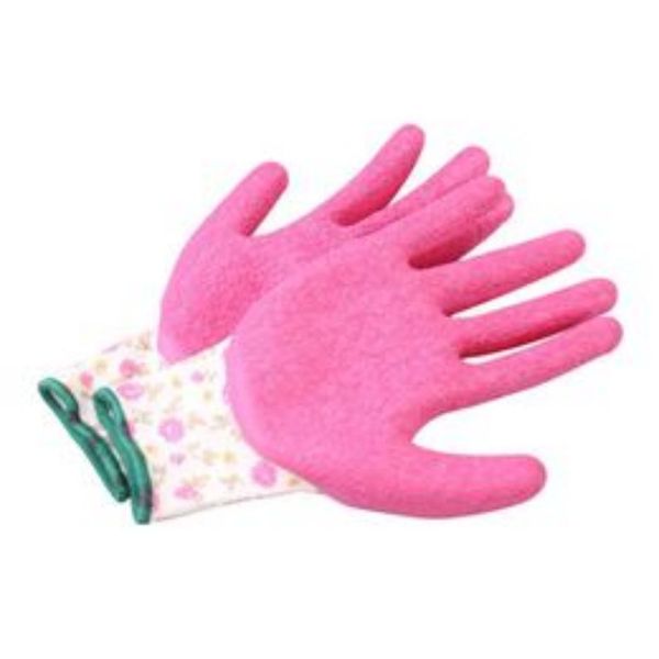 Женские садовые перчатки работают Gmg Print Pink Polyester Pinkex Latex Work-Non Slip Safety-Gloves для строительства механики