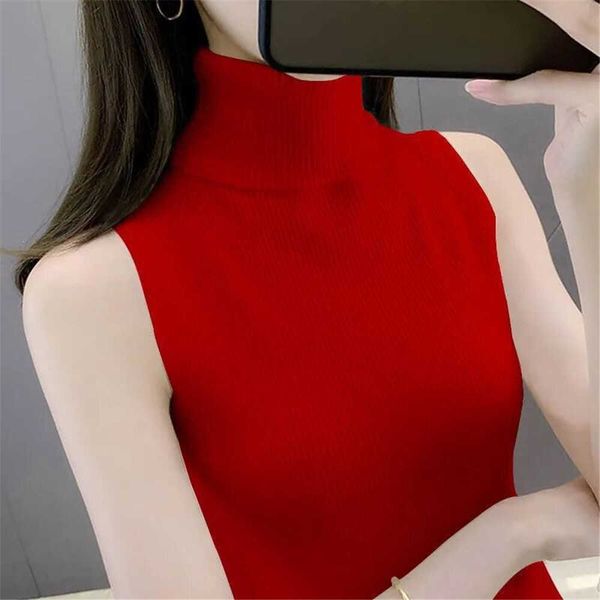 Camisolas femininas 2022 Coreano Novo tanque de malha de mola malha Top slim Top Women Blusa Turtleneck Sexy Sweater Streeveless Sweater Feminino Slim Top J220915