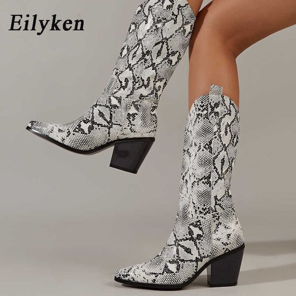 Botas Eilyken plus tamanho 35-41 salto de grama serpentina aponteada de joelho de joelho de joelho de joelho alto botas de inverno Sapatos de inverno booties de cowboy 221123