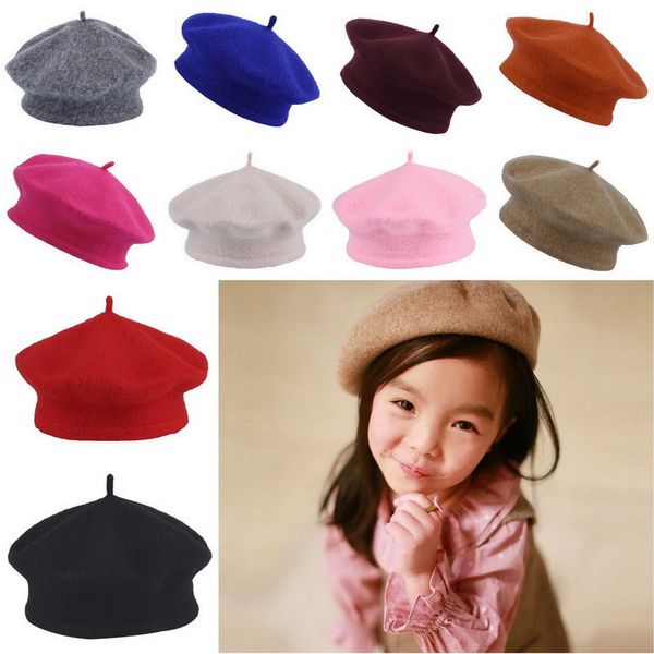 Caps Hats Baby Kids Girls Boina Artista Francesa Lã Warm Winter Feanie Hat Retro vintage Plain Solid Color Elegant 221125