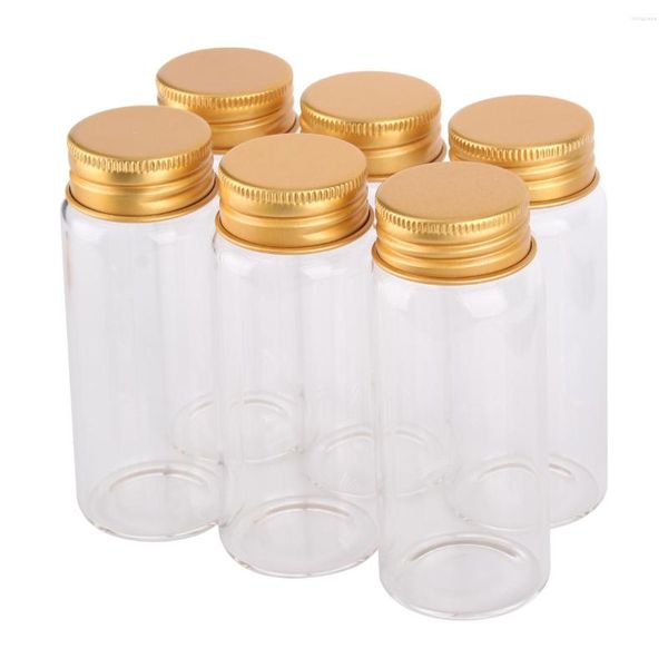 Garrafas de armazenamento 6 peças 70 ml tamanho 37x90mm frascos de vidro transparentes com tomadas de alumínio dourado para artesanato de bricolage