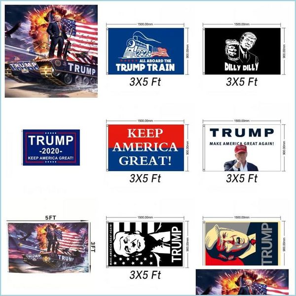 Bandeira bandeira bandeira trump tank bandeira Donald John Banner EUA Presidente Decortive Train Mantenha a Am￩rica Grande V￡rios Estilos 12wf F1 Drop Deliver Dhvat