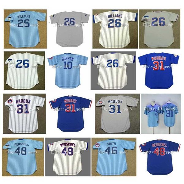 College Baseball indossa la maglia retrò 26 Billy Williams 10 LEON DURHAM Greg 31 Maddux 42 BRUCE SUTTER 48 RICK REUSCHEL 46 Lee Smith Maglie da baseball vintage