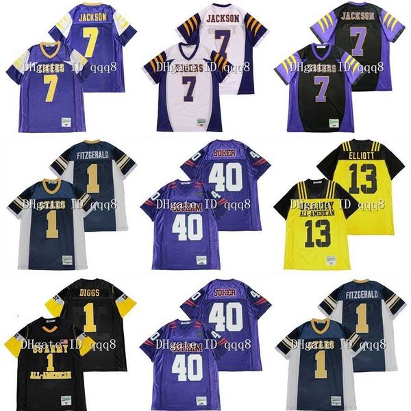 American College Football Wear HIGH SCHOOL 7 LAMAR JACKSON 13 ZEKIEL ELLIOTT 1 STEFON DIGGS 1 LARRY FITZGERALD 40 GOTHAM JOKER Maglia da calcio