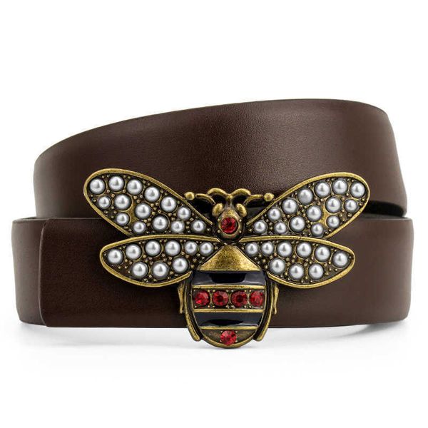Cinturón de diseñador de moda de lujo para mujer, cinturón informal de negocios con diseño de abeja y diamante rojo de 3 pulgadas