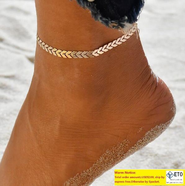 Frauen Einfache Punk Gold Silber Kette Flache Schlange Fußkettchen Knöchel Armband Barfuß Sandale Strand Fuß Schmuck