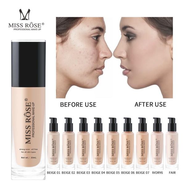 Flüssige Grundierung mit vollständiger Deckkraft, Flawless Finish Foundation, Matte Wear Concealer, Sonnenschutzcreme, minimiert Poren