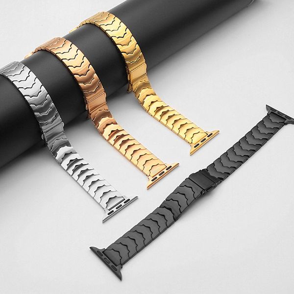 Straps Straps estilo morcego aço inoxidável relógios de faixa Strap pulseira link de pulseira de metal dobrável fecho para Apple Watch Series 3 4 5 6 7 8 SE Ultra 40mm 41mm 42mm 45mm 49mm