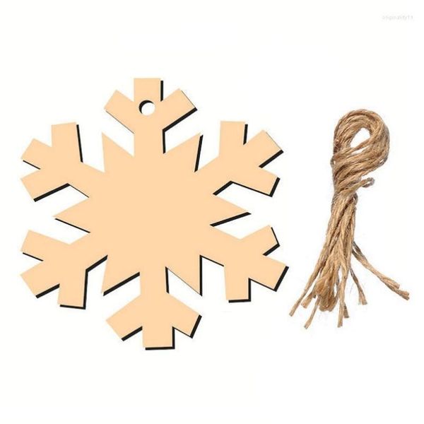 Decorações de Natal 10 PCs Snowflakes Wood Fatias Decoração com Cordeira Presente de Árvore DIY Craft Diy