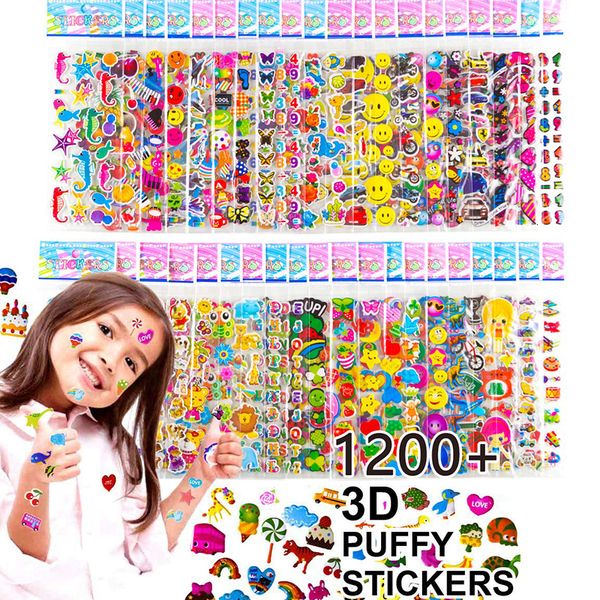 Adesivi giocattolo per bambini 40 20 fogli diversi 3D gonfi per ragazza ragazzo regalo di compleanno scrapbooking insegnanti animali cartone animato 221125