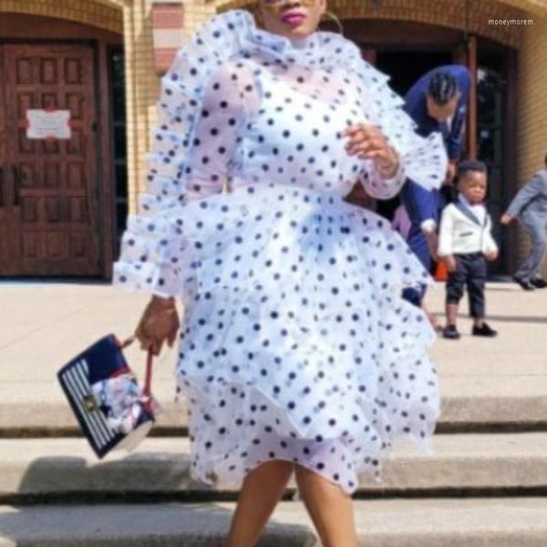 Arbeitskleider Polka dot Frauen 2 Stück Sets Bluse -Röcke Anzüge Rüschen dünne transparente Hemd Elegant Tutu Jupes Lady Fashion Spring 2022