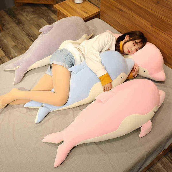 55105cm Kawaii Soft Dolphin Cuddle Doll enchida Down Animal Fish Pillow Pillow Beautiful Ldren Toy Christmas Gift for Girls J220729