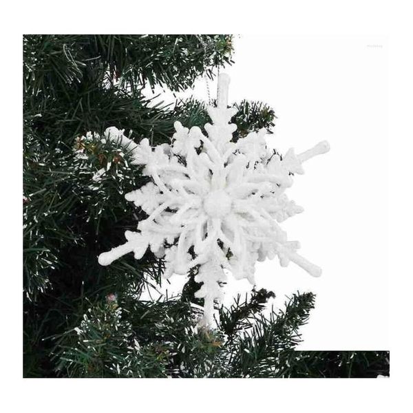 Decora￧￵es de Natal Decora￧￵es de Natal 1pc 12cm Big Year Ano Gelo Branco 3D Flake de neve Pl￡stico Glitter Holding Pinging for Home P DHWB3