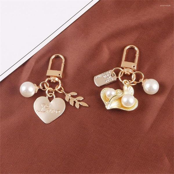 Portachiavi Creativo Vintage Perla Conchiglia Portachiavi Donna Ragazza Carino Mini Cuore Portachiavi Car Ring Holder Trinket Bag Charms Gioielli