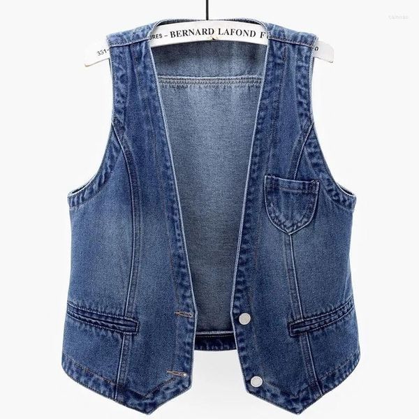 Women's Vests Women Denim Vest Spring Autumn Sleeveless Short Jeans Waistcoats Jacket Single-Breasted Solid Color Casual Female Tops 2022