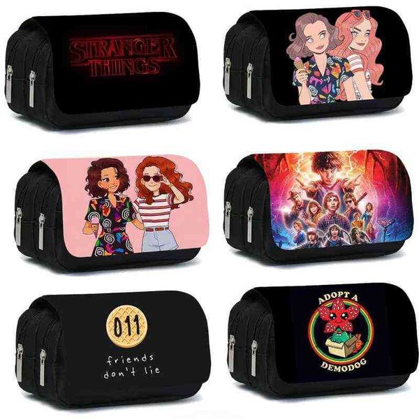 Anime Stranger Things Sacos Lápis Estudantes Stationery Supply Pen lápis Portador de desenho animado Presente Case Cosmético Bolsa H220429