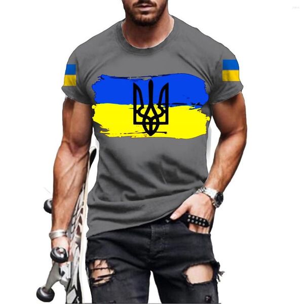 T-shirt da uomo 2022 T-shirt da uomo vintage Camicia ucraina 3d Uomo Ucraina Esercito militare Emblema T-shirt Bandiera ucraina Logo Tshirt Tees