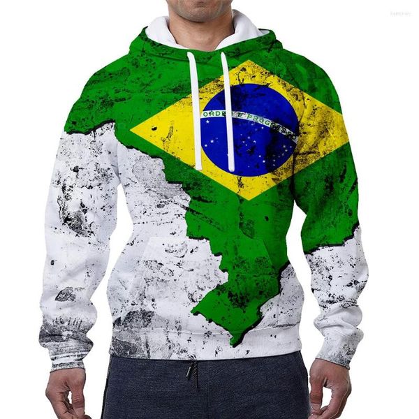 Erkek Hoodies Kış Brezilyalı Amerikan Bayrağı Hoodie 3D Baskı erkek Sıcak Moda Kalınlaşmış Kazak Kazak Boy S-6XL