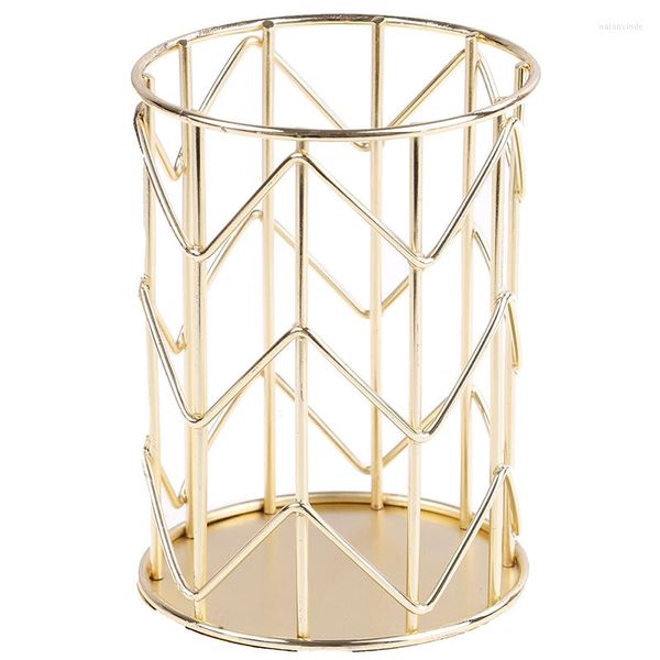 Haken Hohl Rose Gold Metall Stift Bleistift Schreibwaren Halter Make-Up Pinsel Kosmetik Organizer Lagerung Box Lippenstift Container Dekor