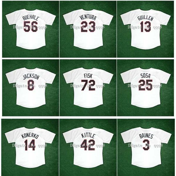 College Baseball indossa la maglia da baseball vintage di Chicago del 1989 Bo Jackson Paul Konerko Frank Thomas Mark Buehrle Ventura Guillen Sammy Sosa Carlton Fisk Ron Kittle