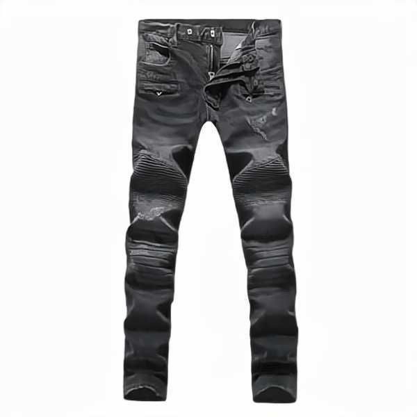 Jeans de designer de designer angustiado Ripped Biker Slim Fit Motorcycles Denim para homens de moda de moda cal￧a preta derrama hommes yf04