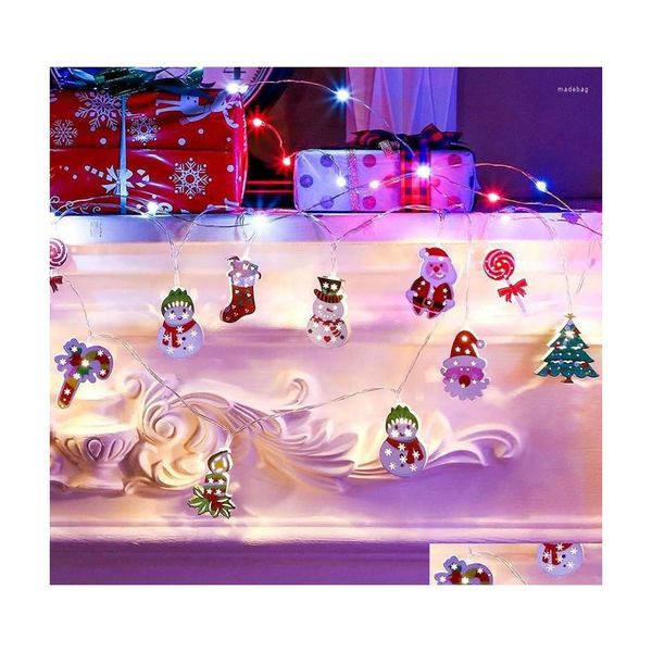 Weihnachtsdekorationen Weihnachtsdekorationen 10 Fuß 20 LED Schneemann Baum Girlande Lichterkette Ältere Zuckerrohrsocken Schneeflockendekoration Dhz7I