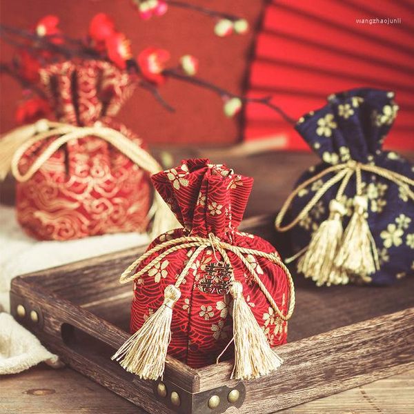 Confezione regalo Sacchetti di caramelle in velluto per feste di nozze per piccoli sacchetti con coulisse dorati