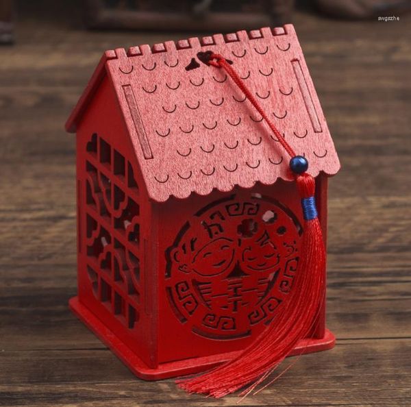 Подарочная упаковка 100 шт. Творческий дом дизайн дома деревянный китайский двойной счастье свадебные коробки конфеты Red Classical Sugar Case SN4071