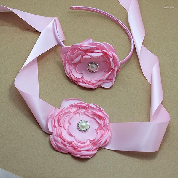 Ремняки розовый атласный цветочный пояс для подружки невесты Свадебное свадебная лента для ремня платье платье для девочек аксессуары для волос