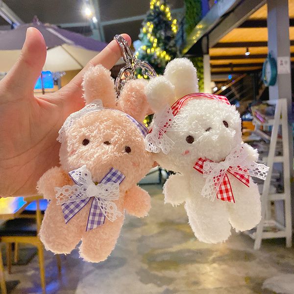 Chaves de pelúcia Kawaii Cartoon Candy Colors Bear Rabbit Keychain Cute Ladies Bol