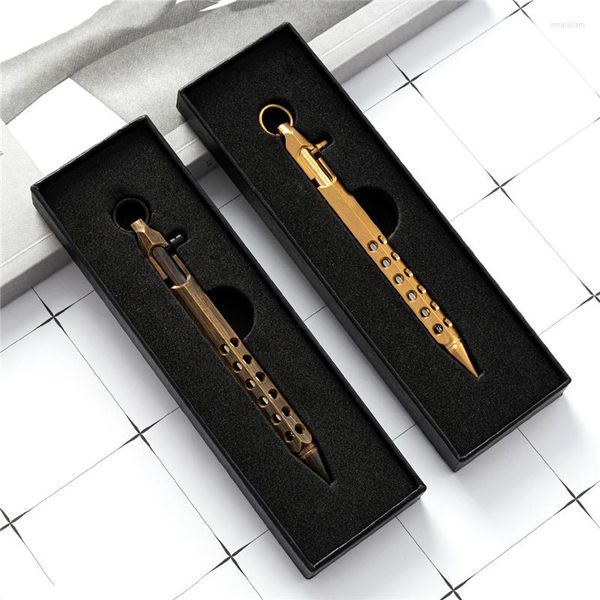 Keychains Vintage Messingballpoint Stift Geschenk tragbares Outdoor -Metall -Rollerball -Stifte Schlüsselbundschlüsselring Charms Anhänger Zubehör 1pcs