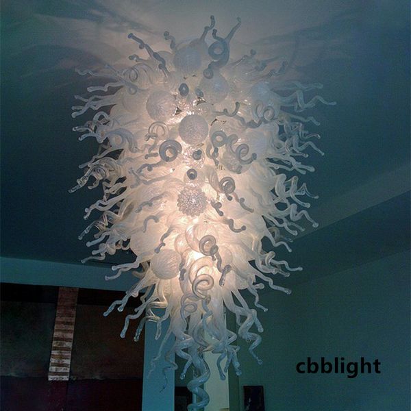Zeitgenössische Kristall-Kronleuchter, weiße Farbe, 101,6 x 132,1 cm, Deckenbeleuchtung, mundgeblasenes Glas, Kronleuchter, LED-Leuchten, große Pendelleuchte LR1394