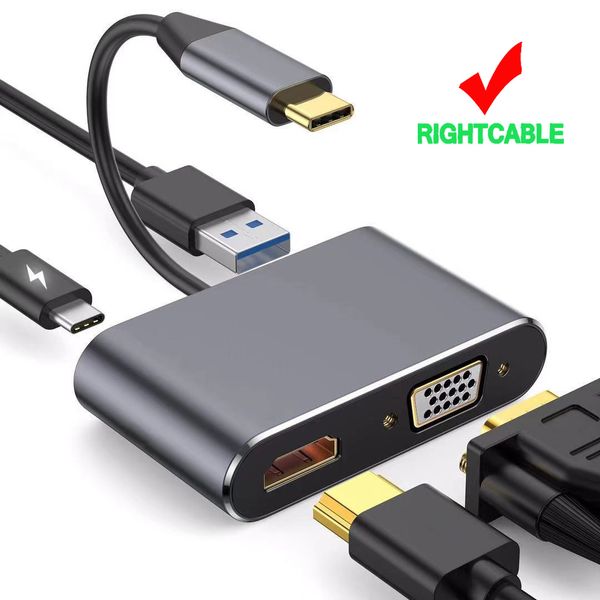 USB-C до HDTV VGA HUBS USB3.0 Тип C PD 4 в 1 Адаптер Высокая скорость 4K 60 Гц. Поддержка разрешения MacBook планшет