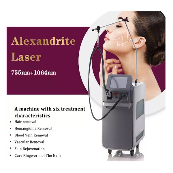 Alexandrite Nd YAG máquina de depilação a laser Queda de cabelo indolor permanente Aperto da pele Lesões epidérmicas pigmentadas remover instrumento de beleza