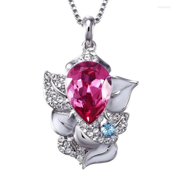 Collane con ciondolo COCOM Collana con elefante astratto con catena di cristalli austriaci rosa, regalo di gioielli per donne e ragazze