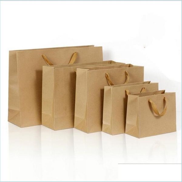 Geschenkpapier, 10 Größen, auf Lager und individuell gestaltete Papier-Geschenktüte, braunes Kraftpapier mit Griffen, Großhandel 401 J2, Drop-Lieferung, Haus, Garten, festlich, P Dh5J3