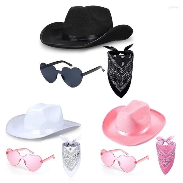 Berets Cowboy Hat Glasses Bandana Set Bachelorette Bandanas Party Props Cowgirl Cosplay for Women Bridal