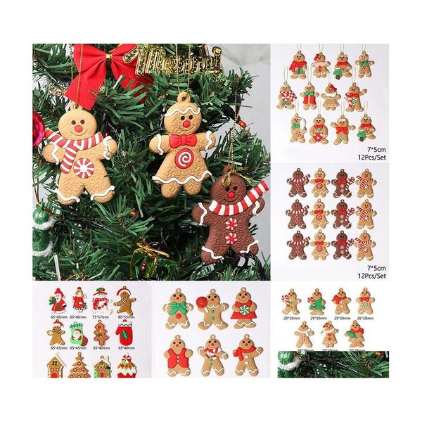 Decorações de Natal Decorações de Natal 6/12pcs Gingerbread Man Tree Pingente Decoration Home Penda Drop Delivery Garden Festive Dho5U