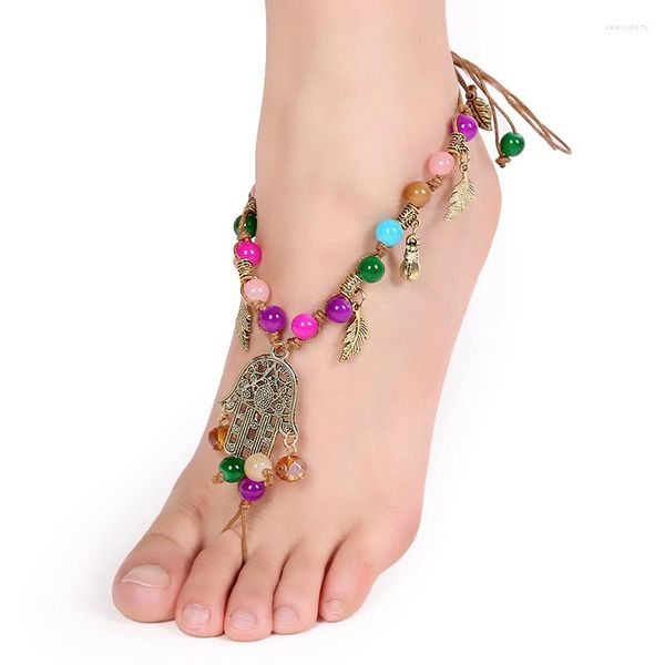 Tornozeleiras sandálias boho mar praia boêmia estilo tornozelo de tornozelo bracelete artesanal étnico cigano