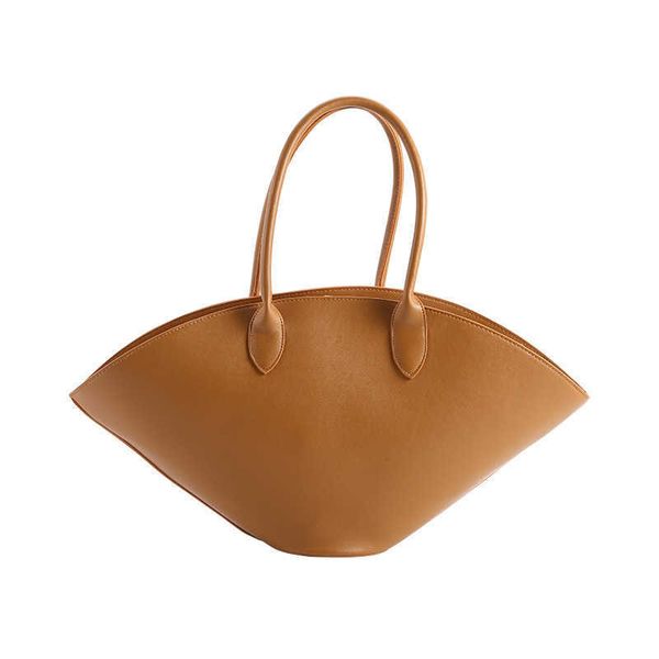 Brown PU Leather u drawstring shoulder bag with Open Basket Pocket and Round Bottom Bucket - High Quality, Simple Fashion Women's Handbag
