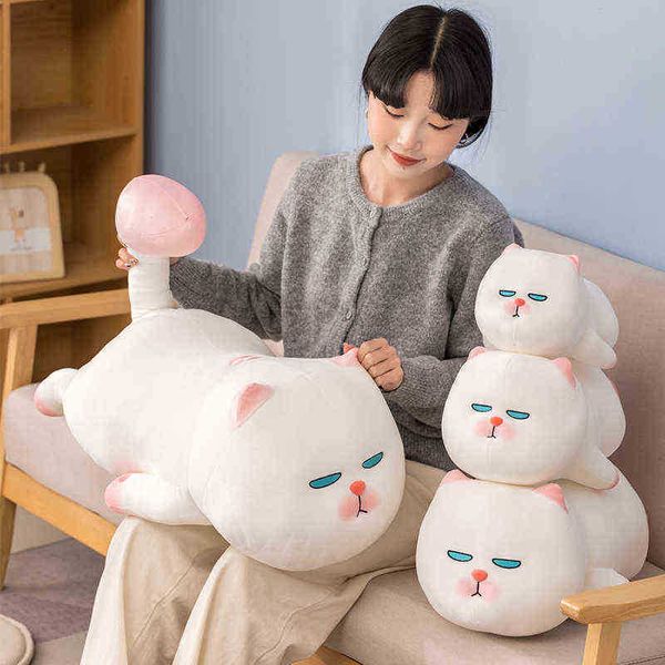 1pc 45607080cm kawaii pelúcia de pelúcia de pelúcia de brinquedo de animais fofo boneca branca gato de gato almofadas de cama de cama de cama para meninas j220729